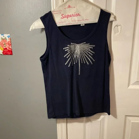 Cato Women's Navy Tank Top with Silver Embellishments Size L - Picture 1 of 4